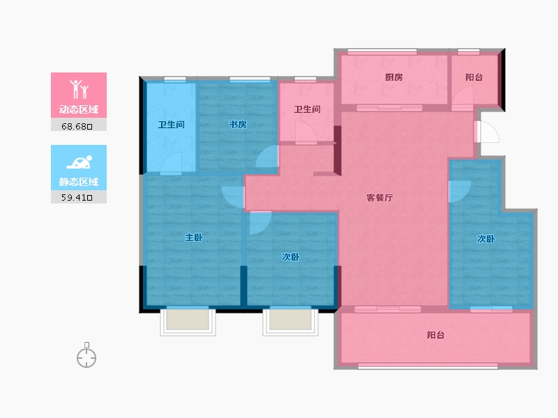 江苏省-常州市-牡丹招商公园学府-116.49-户型库-动静分区