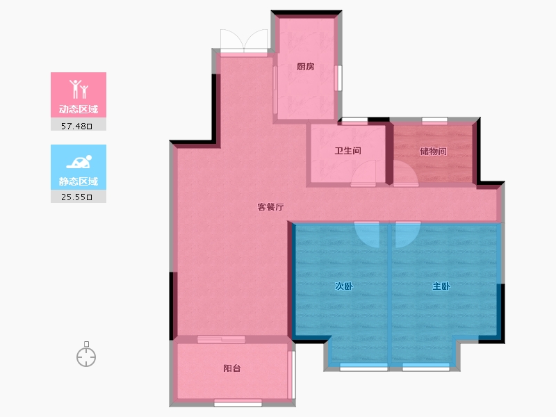 浙江省-宁波市-河姆景苑二期-74.40-户型库-动静分区