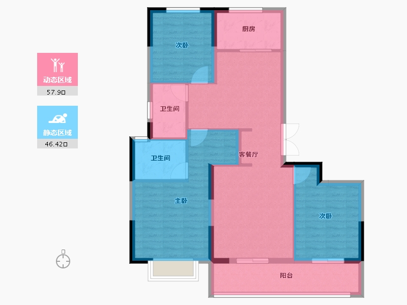 浙江省-宁波市-蓝城·兰香园-93.68-户型库-动静分区