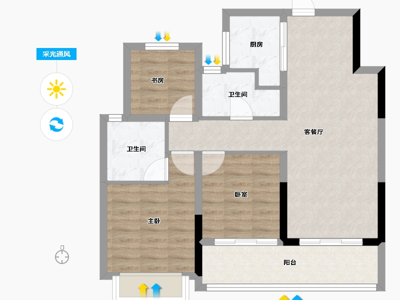 浙江省-杭州市-滨湖天地-71.97-户型库-采光通风