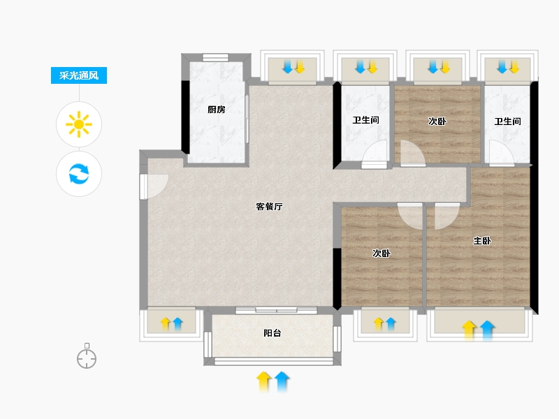 广东省-东莞市-金众柏悦公馆-81.88-户型库-采光通风