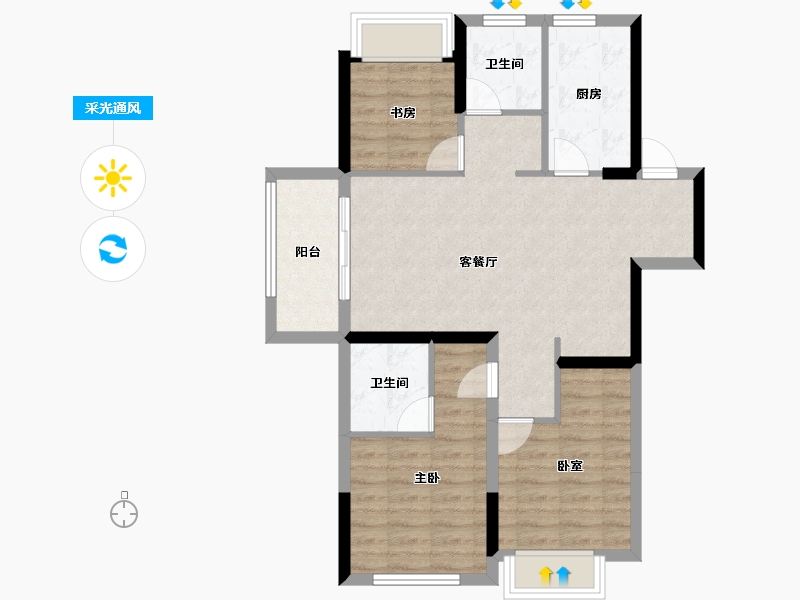 浙江省-嘉兴市-金地云栖湾-76.00-户型库-采光通风