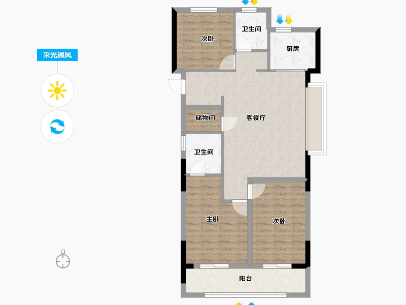 浙江省-宁波市-蓝城·兰香园-88.00-户型库-采光通风