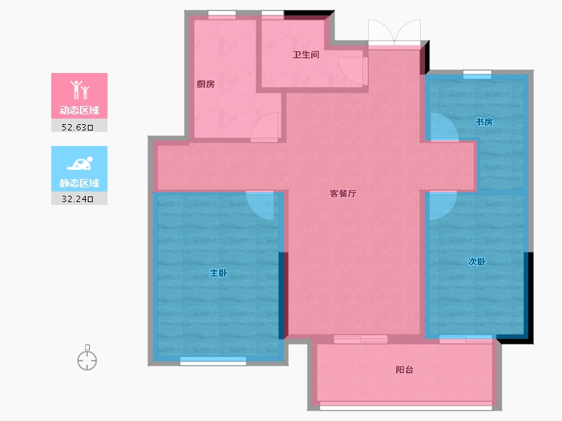 浙江省-宁波市-河姆景苑二期-76.00-户型库-动静分区