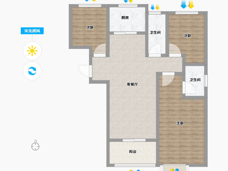 陕西省-西安市-盛唐融城-102.40-户型库-采光通风