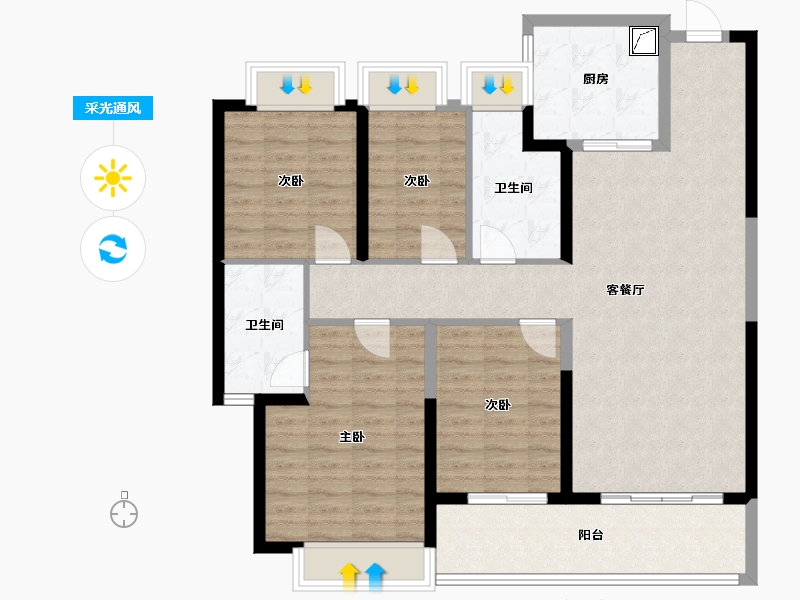 湖北省-武汉市-招商江山和樾-110.68-户型库-采光通风