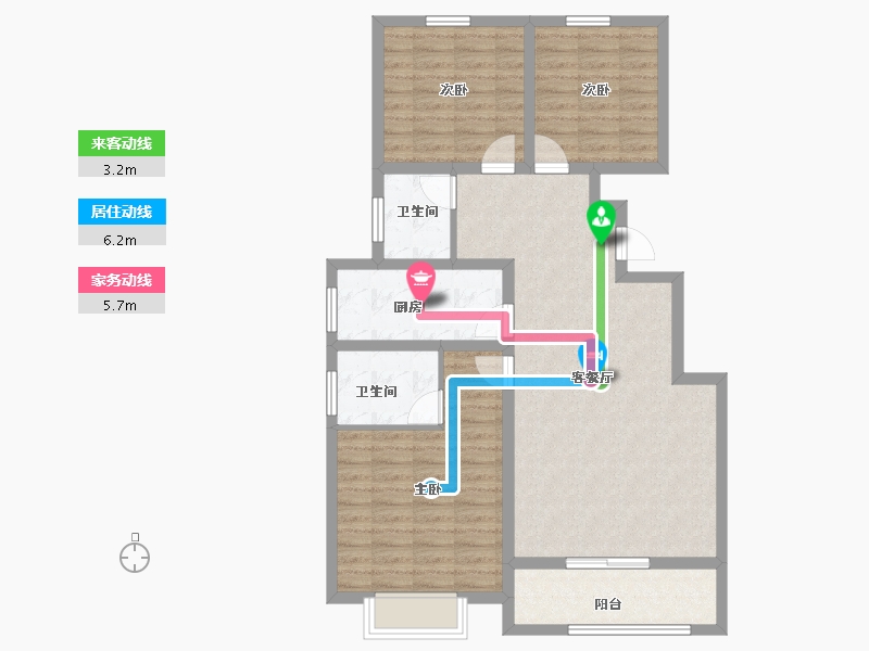 陕西省-咸阳市-沣馨苑-95.70-户型库-动静线