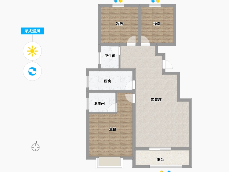 陕西省-咸阳市-沣馨苑-95.70-户型库-采光通风