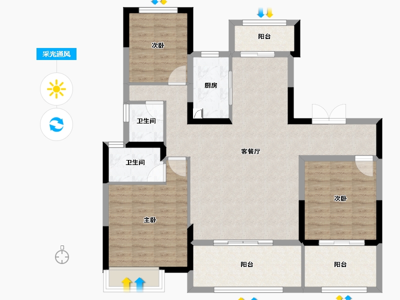 河南省-周口市-郸城建业云境-102.40-户型库-采光通风