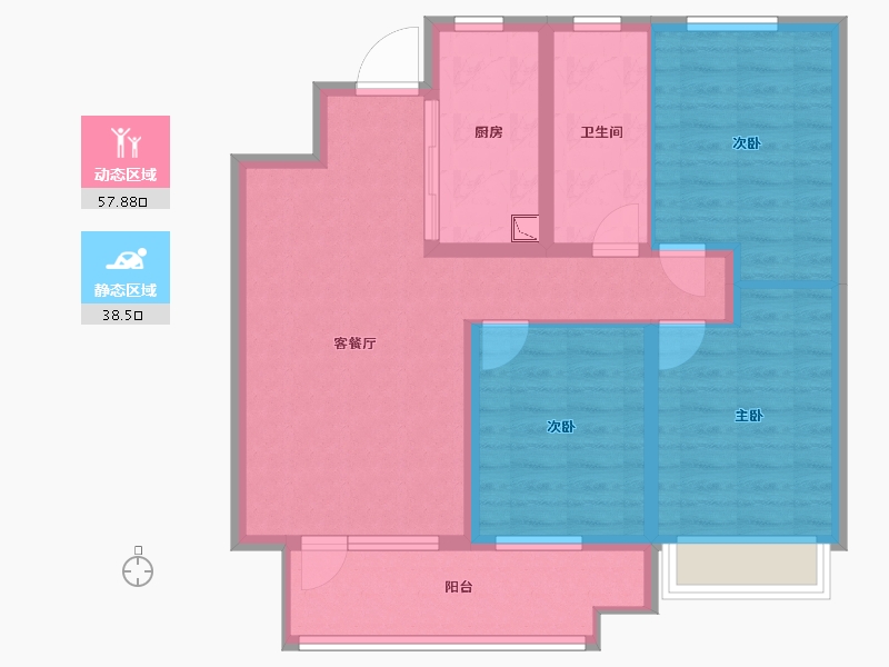 山东省-潍坊市-桃源金茂悦-85.60-户型库-动静分区