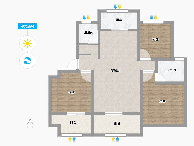 河南省-信阳市-金牛国际社区-84.37-户型库-采光通风