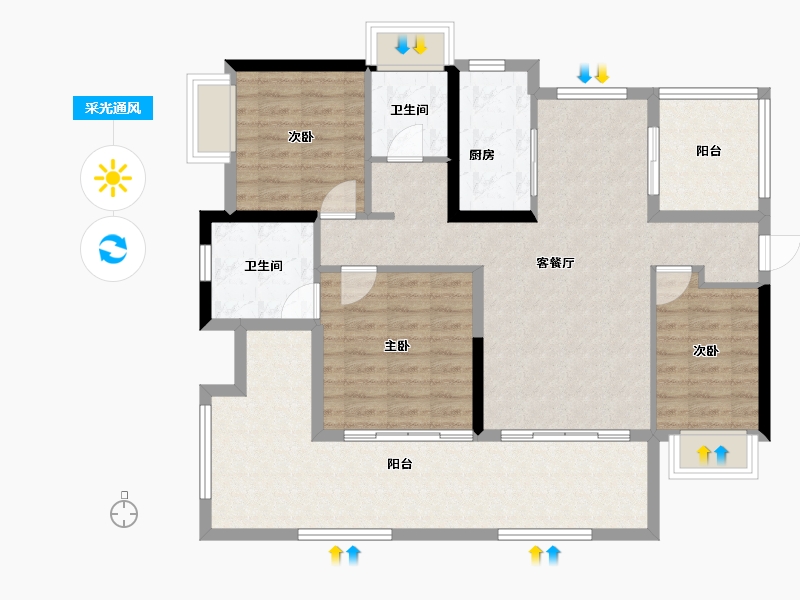 海南省-三亚市-保利崖州湾-105.80-户型库-采光通风