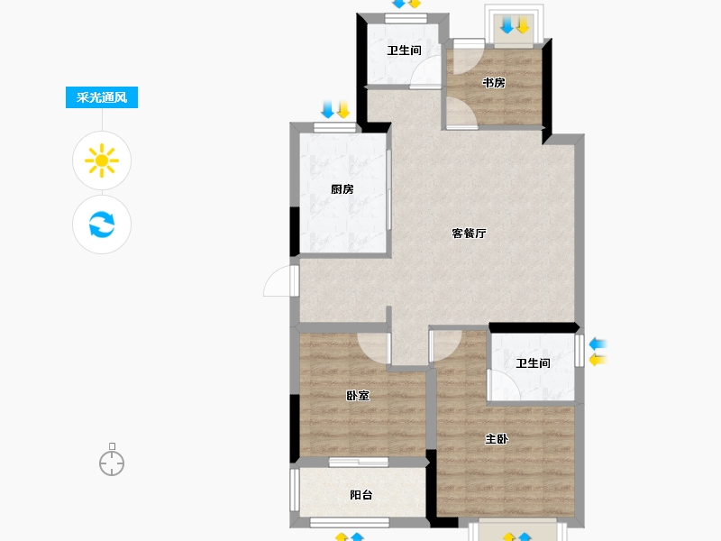 浙江省-杭州市-华发荟天府-71.20-户型库-采光通风