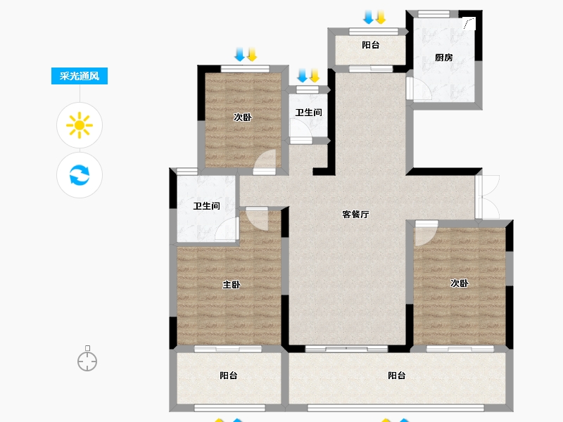 河南省-周口市-郸城建业云境-111.20-户型库-采光通风