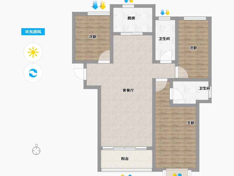 陕西省-西安市-盛唐融城-98.41-户型库-采光通风