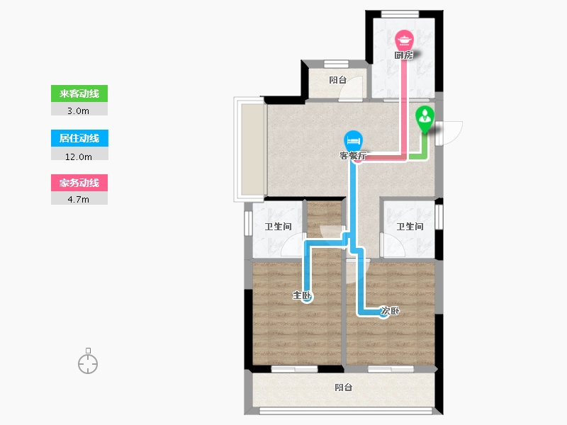 浙江省-杭州市-古墩彩虹轩-62.74-户型库-动静线