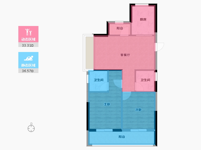 浙江省-杭州市-古墩彩虹轩-62.74-户型库-动静分区