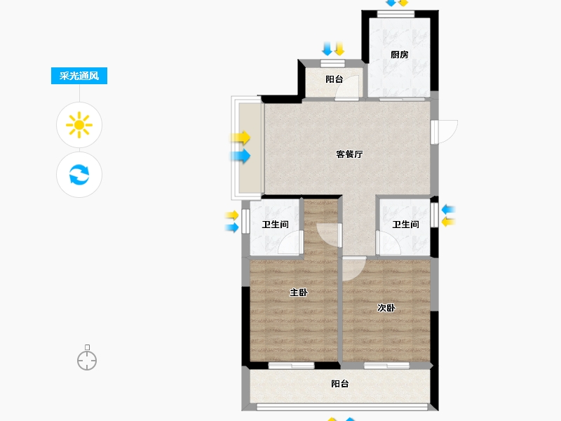 浙江省-杭州市-古墩彩虹轩-62.74-户型库-采光通风