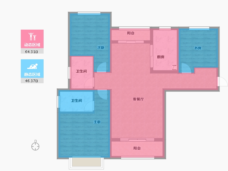 陕西省-西安市-金泰贞观悦府-98.75-户型库-动静分区