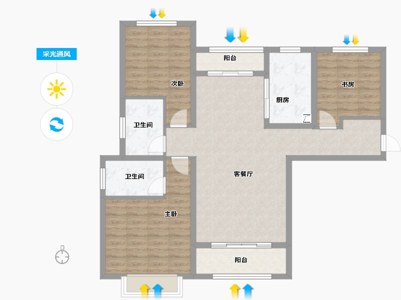 陕西省-西安市-金泰贞观悦府-98.75-户型库-采光通风