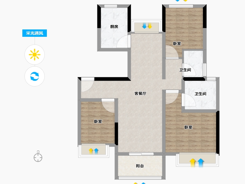 福建省-福州市-琅岐山语城-88.80-户型库-采光通风