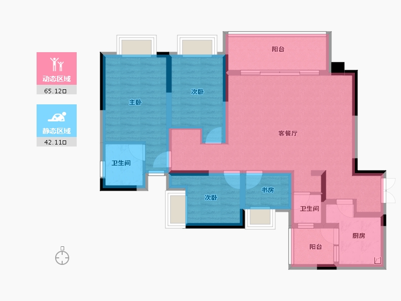 重庆-重庆市-阳光城悦江山-94.37-户型库-动静分区