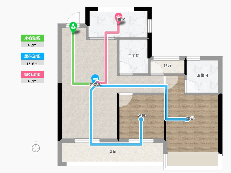 浙江省-杭州市-古墩彩虹轩-65.66-户型库-动静线