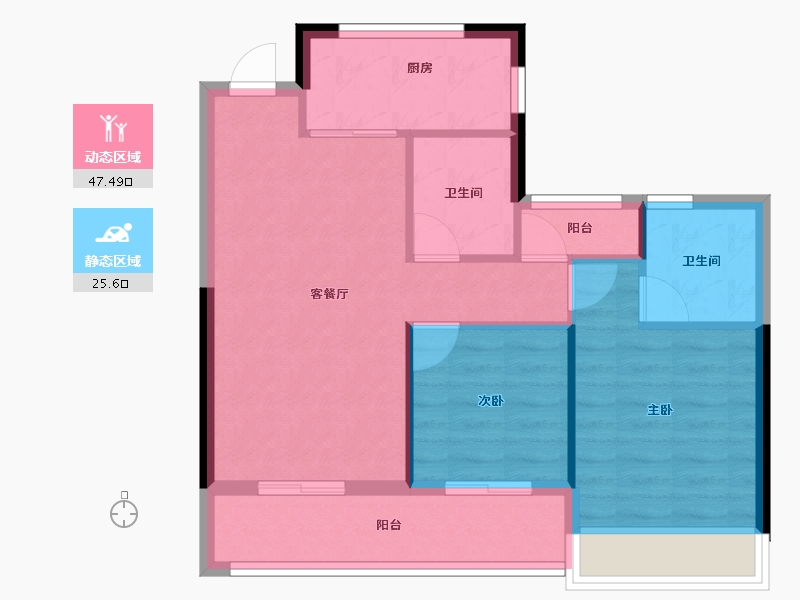 浙江省-杭州市-古墩彩虹轩-65.66-户型库-动静分区