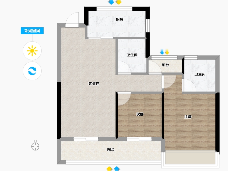 浙江省-杭州市-古墩彩虹轩-65.66-户型库-采光通风