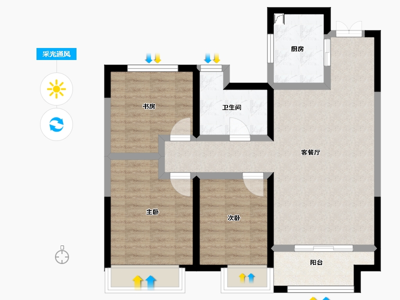 陕西省-西安市-白桦林溪-77.57-户型库-采光通风