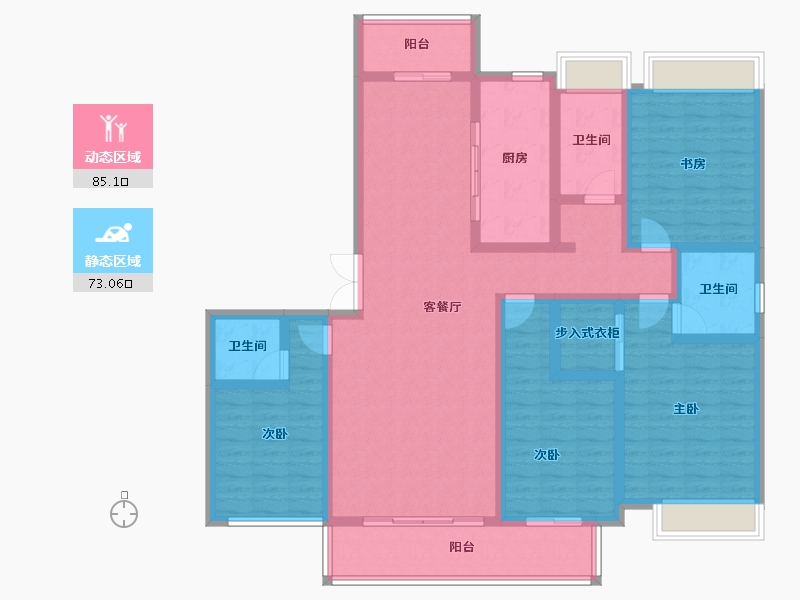 云南省-红河哈尼族彝族自治州-缙颐玖悦台​-140.52-户型库-动静分区