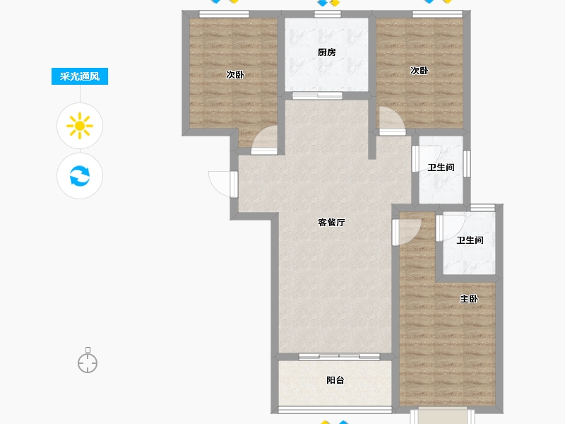 陕西省-西安市-盛唐融城-93.60-户型库-采光通风