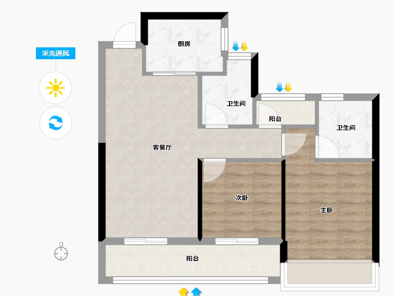 浙江省-杭州市-古墩彩虹轩-62.92-户型库-采光通风