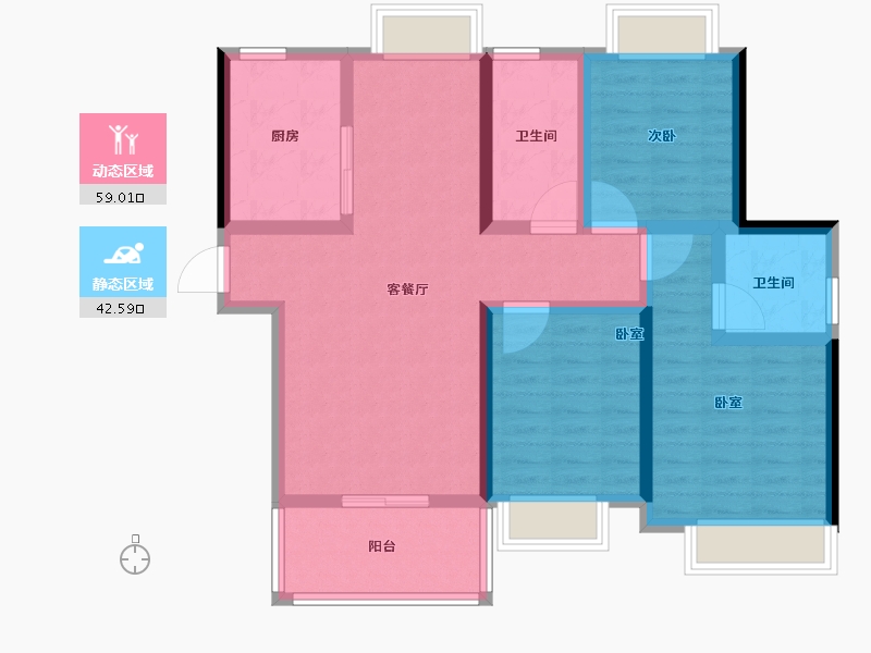 福建省-福州市-琅岐山语城-89.61-户型库-动静分区