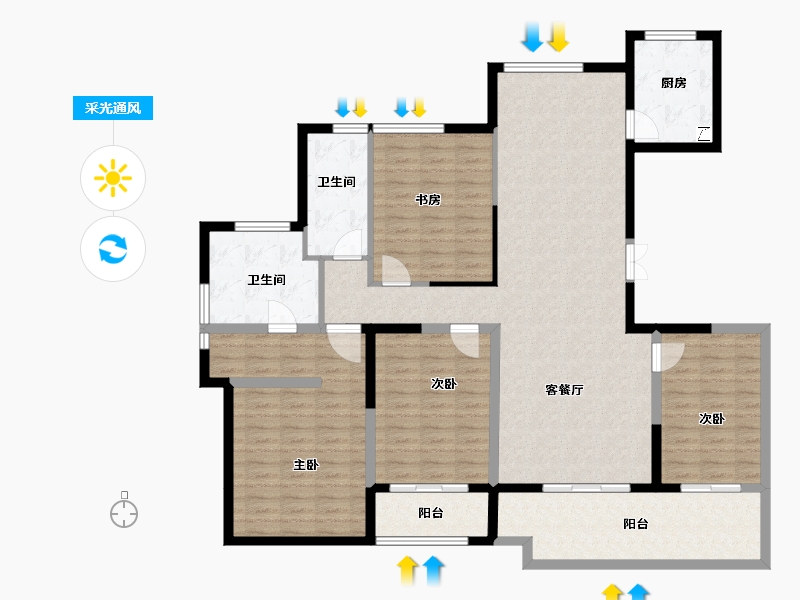 陕西省-西安市-白桦林溪-144.70-户型库-采光通风