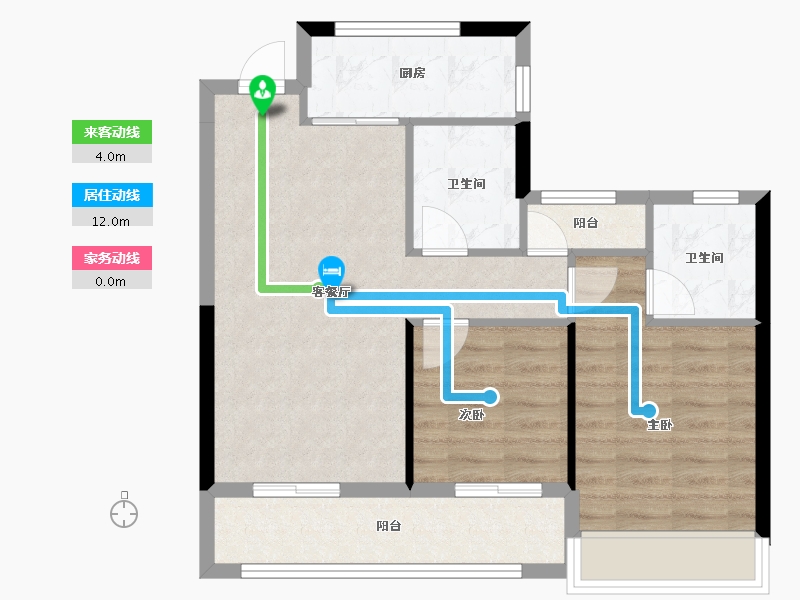 浙江省-杭州市-古墩彩虹轩-66.71-户型库-动静线