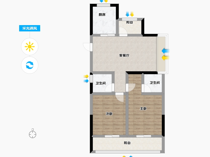 浙江省-杭州市-古墩彩虹轩-72.15-户型库-采光通风