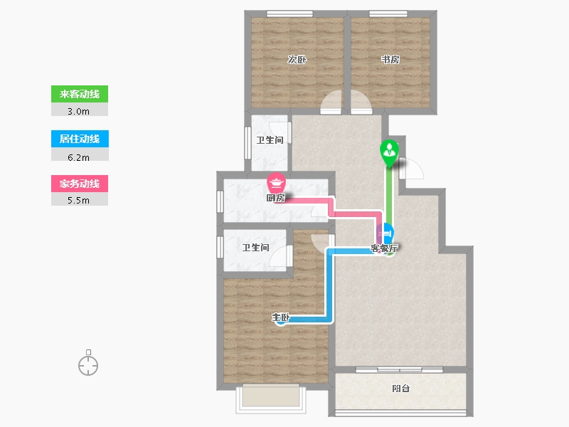 陕西省-咸阳市-沣馨苑-95.73-户型库-动静线