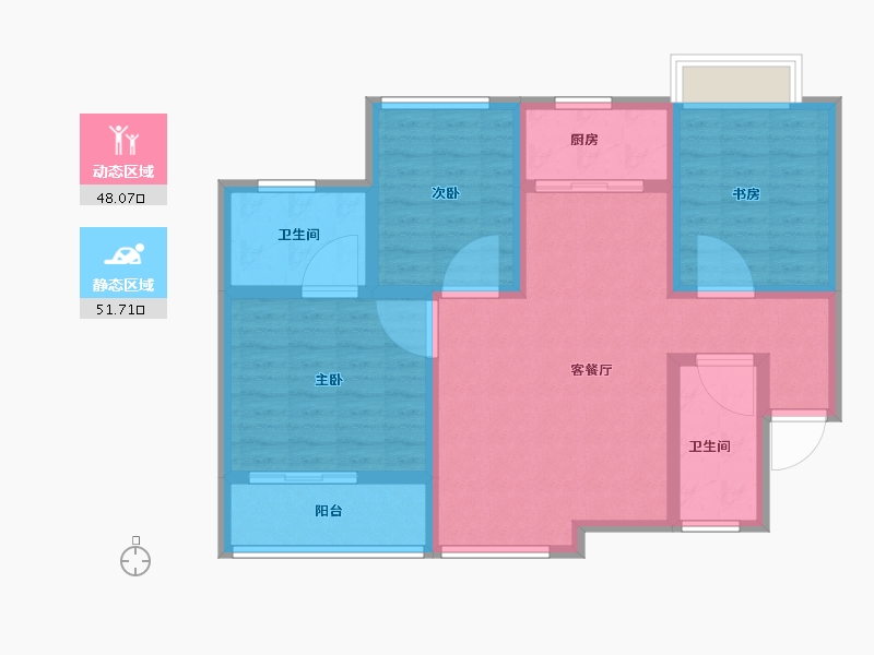 陕西省-西安市-逸景佑园-88.80-户型库-动静分区