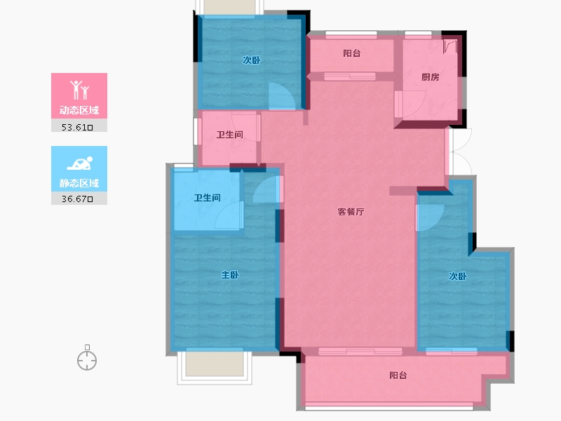 重庆-重庆市-联发龙洲湾1号-83.00-户型库-动静分区