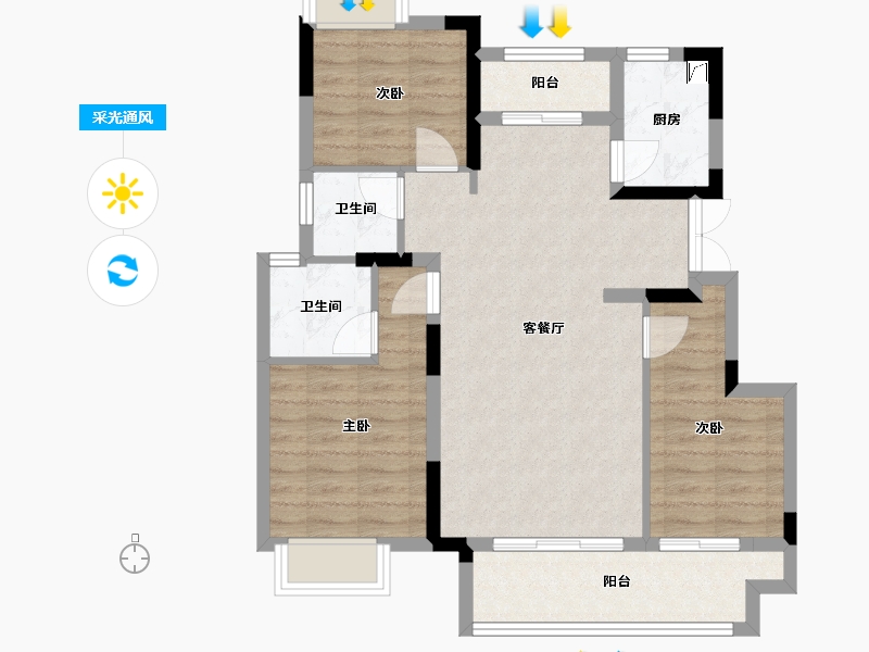 重庆-重庆市-联发龙洲湾1号-83.00-户型库-采光通风