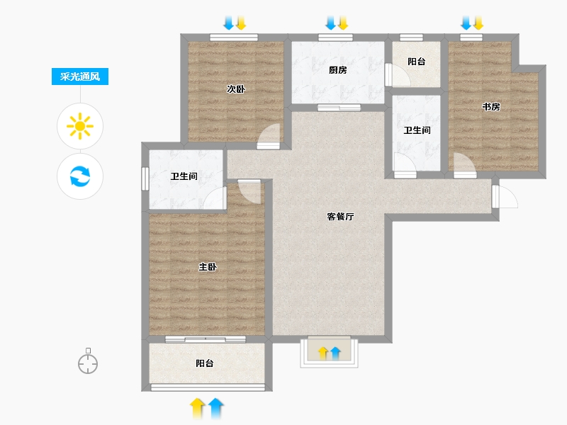 陕西省-咸阳市-沣馨苑-102.60-户型库-采光通风