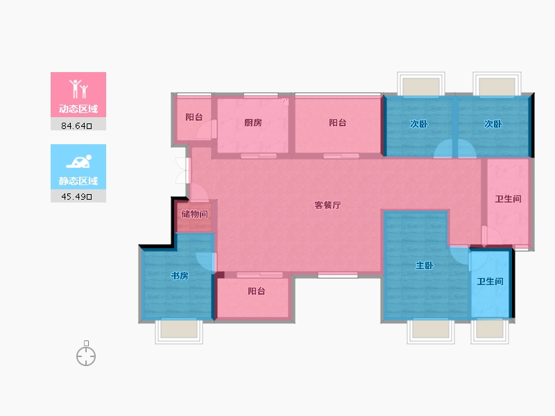 重庆-重庆市-龙湖两江郦湾-116.28-户型库-动静分区