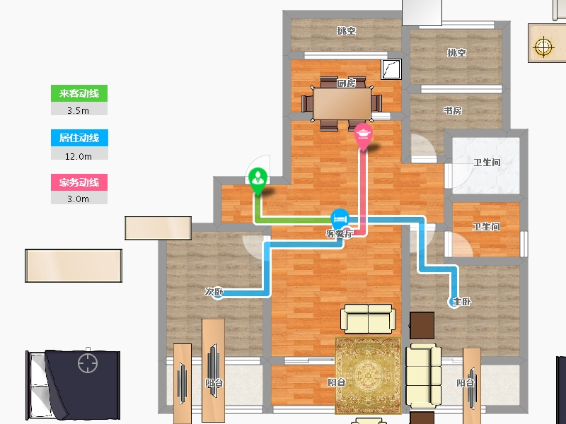 浙江省-宁波市-天逸府-94.82-户型库-动静线