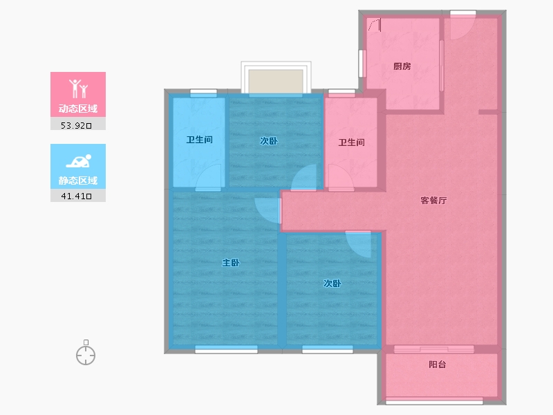 陕西省-西安市-龙湖星河紫云台-85.57-户型库-动静分区