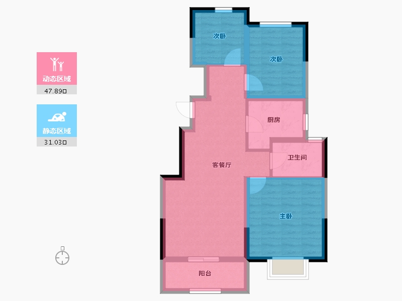 天津-天津市-津侨国际小镇-69.99-户型库-动静分区