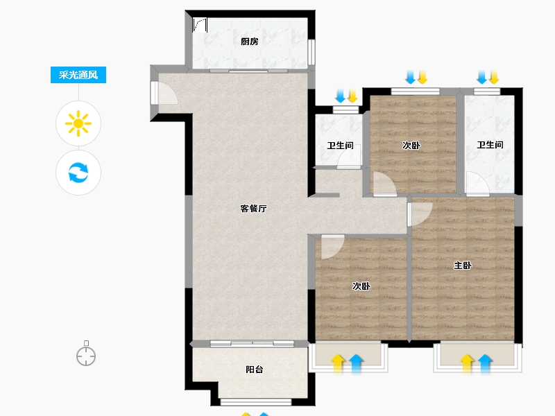 陕西省-西安市-保利熙岸林语-100.05-户型库-采光通风