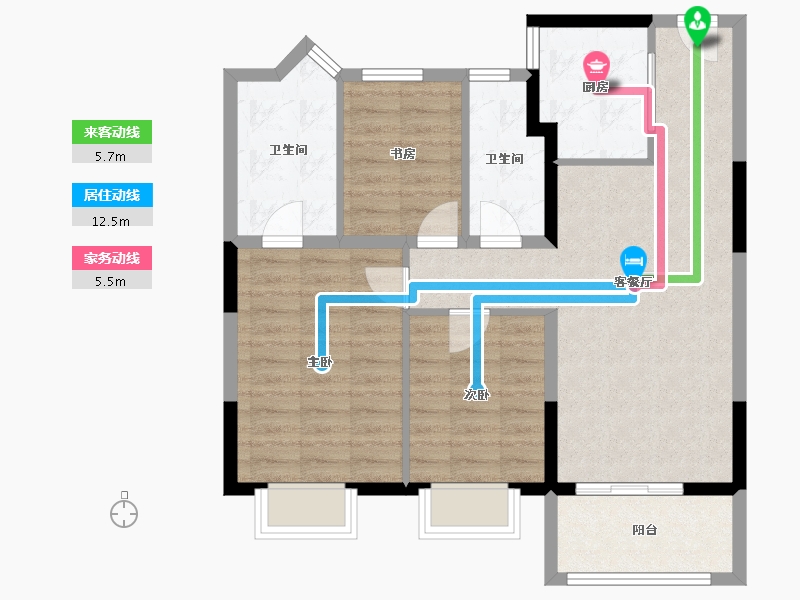 上海-上海市-嘉宝新力梦之晴华庭-80.03-户型库-动静线