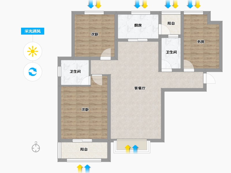 陕西省-咸阳市-沣馨苑-91.26-户型库-采光通风