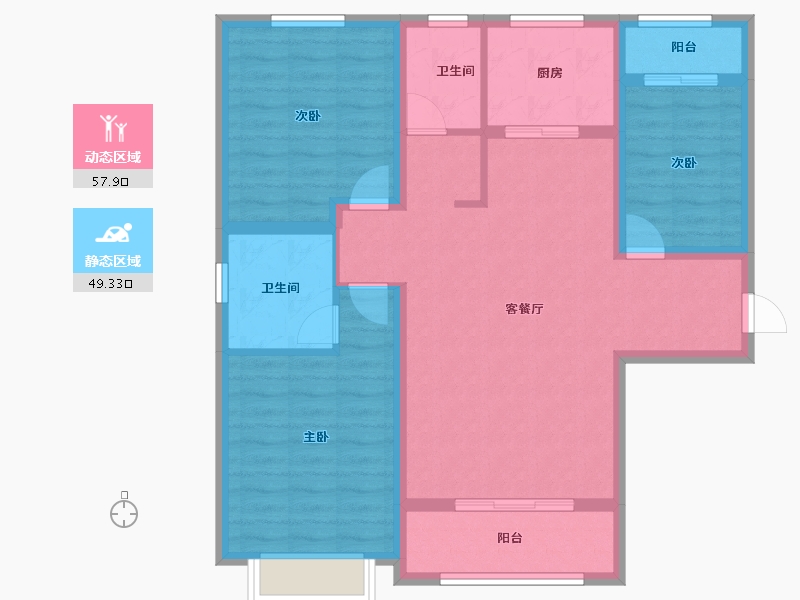 陕西省-咸阳市-沣馨苑-95.82-户型库-动静分区